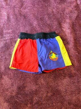 Kids Colorblock Red Purple Yellow Athletic Shorts with Graphic